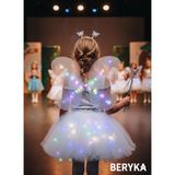 Beryka 2-10 Yaş Kız Çocuk LED Işıklı Kelebek Kanat Peri Kostüm Seti - 001-Beyaz - 6 Yaş