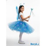 Beryka 2-10 Yaş Kız Çocuk LED Işıklı Kelebek Kanat Peri Kostüm Seti - 05M-Mavi - 6 Yaş