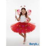 Beryka 2-10 Yaş Kız Çocuk LED Işıklı Kelebek Kanat Peri Kostüm Seti - 240-Kırmızı - 4 Yaş