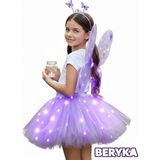 Beryka 2-10 Yaş Kız Çocuk LED Işıklı Kelebek Kanat Peri Kostüm Seti - Açık Lila - 6 Yaş