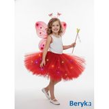 Beryka 2-10 Yaş Kız Çocuk LED Işıklı Kelebek Kanat Peri Kostüm Seti Kabarık Tütü Etek (Kırmızı, 3 Yaş)