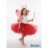 Beryka 2-10 Yaş Kız Çocuk LED Işıklı Kelebek Kanat Peri Kostüm Seti Kabarık Tütü Etek (Kırmızı, 6 Yaş)