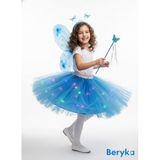 Beryka 2-10 Yaş Kız Çocuk LED Işıklı Kelebek Kanat Peri Kostüm Seti Kabarık Tütü Etek (Mavi, 4 Yaş)