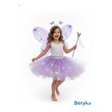 Beryka LED Işıklı Kelebek Kanat Peri Kostüm Seti | Kız Çocuk 2-10 yaş | Astarlı Kabarık Tütü Etek
