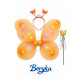 Beryka Turuncu LED Işıklı Kelebek Kanat Seti - Taç ve Değnekli - Kız Çocuk Kostümü