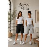 BERYY MODA 2 Adet (şort) Siyah Gri Kadın Oversize Kalıp Şort Bermuda Rahat Kalıp Terletmez (Diz Hizasında Şort)