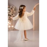 BES TREND Kız Bebek Elbise Uzun Kol Gül Desenli Fiyonk Lu Şık Özel Gün Abiye Elbise 0-5 Yaş