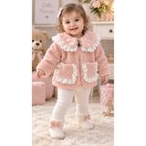 BES TREND Kız Bebek Peluş Bebe Yaka Nakışlı Cepli Fermuarlı Hırka