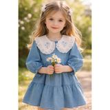 Bes Trend Kız Çocuk Bayramlık Bebe Yaka Kot Elbise 1-5 Yaş - Kot Mavi