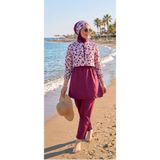 Besa Tesettür Bandana Mayo Dijital Desenli Siyah 4 Parça Eşarp Bone, Bandana, Üst, Alt Takım Ten ve Vücut Hatlarını Göstermez - 40 - Bordo