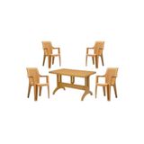 Besagold 6 Adet Elegance Rattan Efektli Teak Sütlü Kahve 70X120 Plastik Masa Sandalye Takımı
