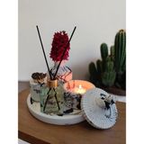 Besagu Home BEAGU HOME Mermer Desenli Mum ve Vazo Seti - Vazo+Oda Kokusu+Kubbeli Mumluk ve Mum+Kibritlik+Yuvarlak Tepsi5'li Set Modern Tasarım Siyah Beyaz Renkli - Siyah - Beyaz