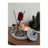 BESAGU HOME MERMER DESENLİ MUM VE VAZO SETİ - VAZO+ODA KOKUSU+KUBBELİ MUMLUK VE MUM+KİBRİTLİK+YUVARLAK TEPSİ