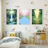 Besay Doğa Kaşifi | Çocuk Odası Manzara Tablosu | Kamp Ve Şelale Temalı Bebek Odası Posteri | 3'Lü Set A4 Çerçevesiz