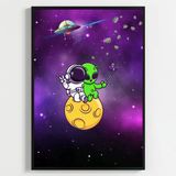 Besay Kozmik Dostluk | Modern Çocuk Odası Duvar Dekorasyonu | Ufo Ve Gezegen İllüstrasyonlu Komik Tablo Seti | 3'Lü Set A2 Çerç