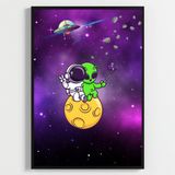 Besay Kozmik Dostluk | Modern Çocuk Odası Duvar Dekorasyonu | Ufo Ve Gezegen İllüstrasyonlu Komik Tablo Seti | 3'Lü Set