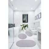 BESELY 3'lü Banyo Halısı Paspası Oval Peluş Klozet Takımı-açık Gri 60x90(ELİPS)-50x60(ELİPS)-60x60(YVRLK)