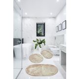 BESELY 3'lü Banyo Halısı Paspası Oval Peluş Klozet Takımı-bej 60x90(ELİPS)-50x60(ELİPS)-60x60(YUVARLAK)