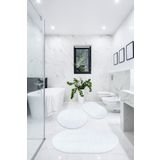 BESELY 3'lü Banyo Halısı Paspası Oval Peluş Klozet Takımı-beyaz 60x90(ELİPS)-50x60(ELİPS)-60x60(YUVARLAK)