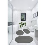 BESELY 3'lü Banyo Halısı Paspası Oval Peluş Klozet Takımı-koyu Gri 60x90(ELİPS)-50x60(ELİPS)-60x60(YVRLK)