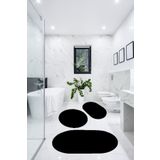 BESELY 3'lü Banyo Halısı Paspası Oval Peluş Klozet Takımı-siyah 60x90(ELİPS)-50x60(ELİPS)-60x60(YUVARLAK)