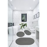 Besely 3'lü Banyo Halısı Paspası Peluş Klozet Takımı-Koyu Gri 60X90(ELİPS)-50X60(ELİPS)-60X60(YVRLK)