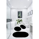 Besely 3'lü Banyo Halısı Paspası Peluş Klozet Takımı-Siyah 60X90(ELİPS)-50X60(ELİPS)-60X60(YUVARLAK)