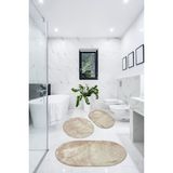 Besely 3'lü Peluş Banyo Halısı Paspası Bej Renkli Kaymaz Tabanlı Desenli Takım