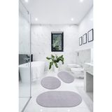 Besely 3'lü Peluş Banyo Halısı Takımı Açık Gri Kaymaz Tabanlı Elips ve Yuvarlak Desenli