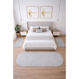BESELY Açık gri Bohem Oval Yatak Odası Halısı 3lü Set Oyma Kaymaz Taban Halı Takımı(2ADET80x150-1ADET80x300