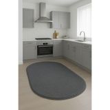 BESELY Koyu Gri Oval Kesme Yumuşak Kaymaz Taban Kalın Peluş Yıkanabilir Yatak Odası Salon Halı Yolluk