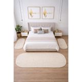 BESELY Krem Bohem Oval Yatak Odası Halısı 3lü Set Oymalı Kaymaz Taban Halı Takımı(2ADET80x150-1ADET80x300)