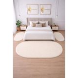 BESELY Krem Yumuşak Peluş Yatak Odası Halısı 3lü Set Kaymaz Taban Halı Takımı (2ADET 80x150-1ADET 80x300)