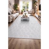 BESELY Modern Yaprak Desenli Kabartmalı Halı Açık gri Kaymaz Taban Leke Tutmaz Premium Salon Halısı Yolluk