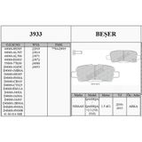 Beser 3933 Arka Fren Balatası Nissan Qashqai J10 07 13 Xtraıl 07 13 Pathfinder 13- Koleos 08- Juke 10-Suzukı Grand Vitara 08- D40609n0