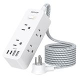 BESHON Güç Şeridi Aşırı Gerilim Koruyucu, 5Ft Uzatma Kablosu, 3 USB Bağlantı Noktalı 6 Çıkışlı (1 USB C Çıkışı), 3 Taraflı Priz Uzatıcı, Duvara Montaj, Seyahat, Ev, Okul, Üniversite Yurt Odası ve Ofis için