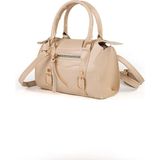 Beshora Wagner Koyu Bej Mat Kadın Vintage Tasarım Toka Detaylı Fermuarlı Günlük El Omuz ve Çapraz Askılı Çanta