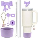 Besify Stanley Uyumlu 30-40 Oz Quencher Aksesuar Tıpa Charm Taban Koruyucu Pipet Sızdırmaz Set 9 Parça - Mor
