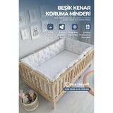 Beşik Kenar Koruma Minderi%100 Pamuk - Montessori Yatak Uyumlu - Beyaz - Buble Soft (80x130)