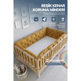 Beşik Kenar Koruma Minderi%100 Pamuk - Montessori Yatak Uyumlu - Hardal Sarı - Buble Soft, 80x130