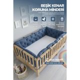 Beşik Kenar Koruma Minderi%100 Pamuk - Montessori Yatak Uyumlu - İndigo Mavi - Buble Soft, 80x130