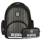 Beşiktaş 3 Bölmeli Ince Çubuklu Suni Deri Okul Çantası + Kalemlik