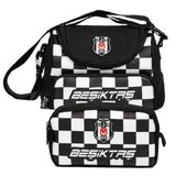 Beşiktaş Baskılı Siyah - Beyaz Erkek Çocuk Okul Beslenme Çantası ve Kalemlik Seti - SETBJK26351