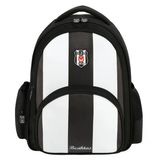 Beşiktaş Çubuklu Desenli Siyah Beyaz Suni Deri Okul Çantası - Üç Bölmeli - 25356