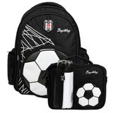 Beşiktaş Erkek Çocuk İlkokul Çantası ve Beslenme Çantası Seti (Futbol Topu Şekilli) Siyah - SETBJK26383B