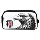 Beşiktaş İki Gözlü Erkek Çocuk Kartal Baskılı Beyaz Okul Kalem Çantası/Kalemlik - 26364