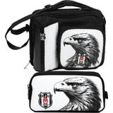 Beşiktaş Kartal Baskılı Beyaz - Siyah Erkek Çocuk Okul Beslenme Çantası ve Kalemlik Seti - SETBJK26363 - Siyah - Beyaz