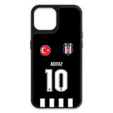 Beşiktaş Kişiye Özel Siyah Forma iPhone 14 Kılıf (Cam) - Lisanslı Orijinal