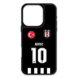 Beşiktaş Kişiye Özel Siyah Forma iPhone 16 Pro Kılıf (Cam) - Lisanslı Orijinal