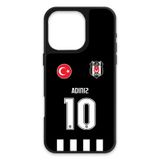 Beşiktaş Kişiye Özel Siyah Forma iPhone 16 Pro Max Kılıf (Cam) - Lisanslı Orijinal